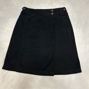 Woolrich Faux Wrap Skirt Womens 10 Black Linen Cotton Blend Kayla Classic A-Line